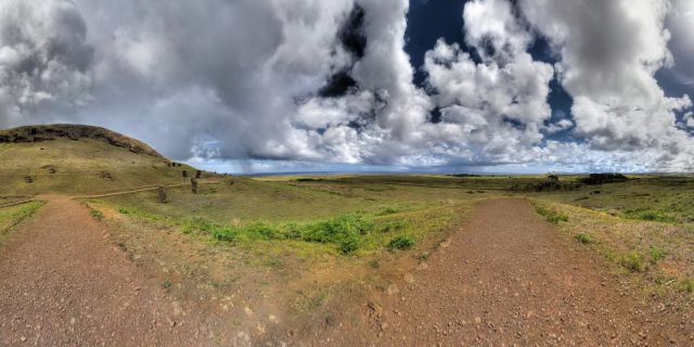 Rano Raraku is a volcanic crater formed of consolidated volcanic ash, or tuff, and located on the lower slopes of Terevaka in the Rapa Nui National Park on Easter Island. It was a quarry for about 500 years until the early eighteenth century, and supplied the stone from which about 95% of the island's known monolithic sculpture (Moai) were carved. Rano Raraku is a visual record of Moai design vocabulary and technological innovation, where 397 Moai remain. Rano Raraku is in the world heritage site of Rapa Nui National Park and gives its name to one of the seven sections of the park.