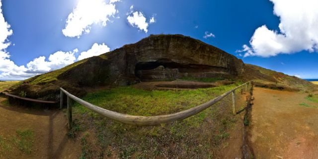 This is an unfinished Moai...Enjoy the work in progress... Rano Raraku is a volcanic crater formed of consolidated volcanic ash, or tuff, and located on the lower slopes of Terevaka in the Rapa Nui National Park on Easter Island. It was a quarry for about 500 years until the early eighteenth century, and supplied the stone from which about 95% of the island's known monolithic sculpture (Moai) were carved. Rano Raraku is a visual record of Moai design vocabulary and technological innovation, where 397 Moai remain. Rano Raraku is in the world heritage site of Rapa Nui National Park and gives its name to one of the seven sections of the park. Wikipedia