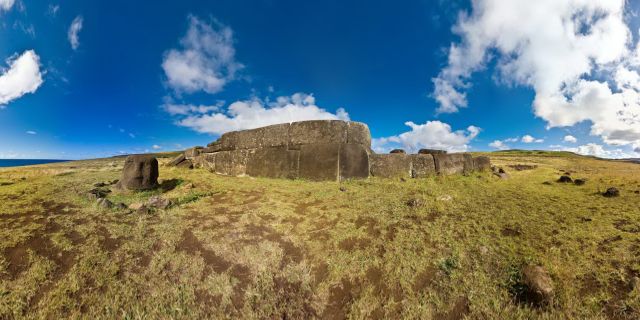 The ceremonial center of Ahu Vinapu includes one of the larger ahu on Rapa Nui.