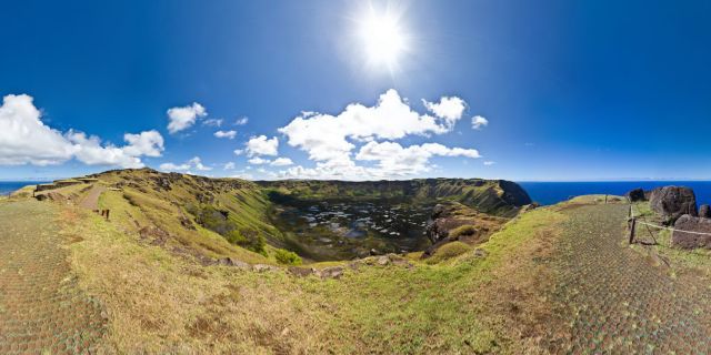 Orongo is a stone village and ceremonial center at the southwestern tip of Rapa Nui. Until the mid-nineteenth century  Orongo was the center of the birdman cult, which hosted an annual race to bring the first manutara (sooty tern) egg from the islet of Motu Nui to Orongo. The site has numerous petroglyphs, mainly of tangata manu (birdmen). The motus (small islands) are Motu Iti and Motu Nui.