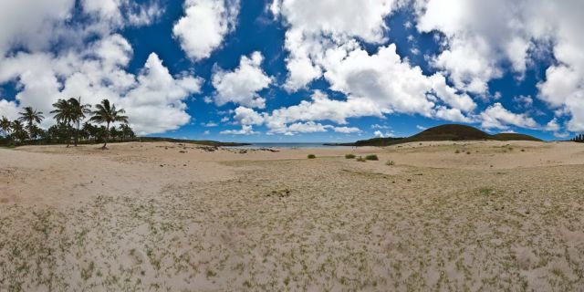 Anakena is a white coral sand beach in Rapa Nui National Park on Rapa Nui (Easter Island)