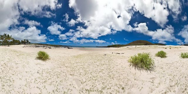 Anakena is a white coral sand beach in Rapa Nui National Park on Rapa Nui (Easter Island)