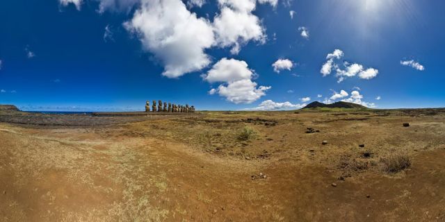 Ahu Tongariki is the largest Ahu on Easter Island. Its Moai were toppled during the island's civil wars and in the twentieth century the Ahu was swept inland by a tidal wave. It has since been restored and has 15 Moai including an 86 tonne moai that was the heaviest ever erected on the island. Ahu Tongariki is close to Rano Raraku and Poike in the Rapa Nui National Park. Wikipedia