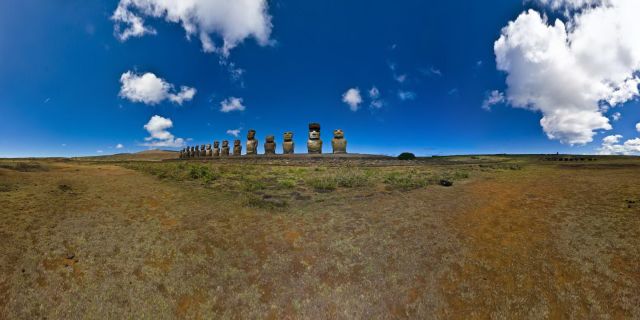 Ahu Tongariki is the largest Ahu on Rapa Nui/Easter Island. Its Moai were toppled during the island's civil wars and in the twentieth century the Ahu was swept inland by a tidal wave. It has since been restored and has 15 Moai including an 86 tonne moai that was the heaviest ever erected on the island. Ahu Tongariki is close to Rano Raraku and Poike in the Rapa Nui National Park. Wikipedia