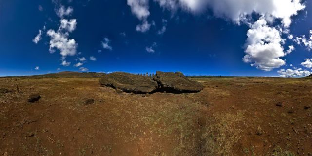 Ahu Tongariki is the largest Ahu on Rapa Nui/Easter Island. Its Moai were toppled during the island's civil wars and in the twentieth century the Ahu was swept inland by a tidal wave. It has since been restored and has 15 Moai including an 86 tonne moai that was the heaviest ever erected on the island. Ahu Tongariki is close to Rano Raraku and Poike in the Rapa Nui National Park. Wikipedia